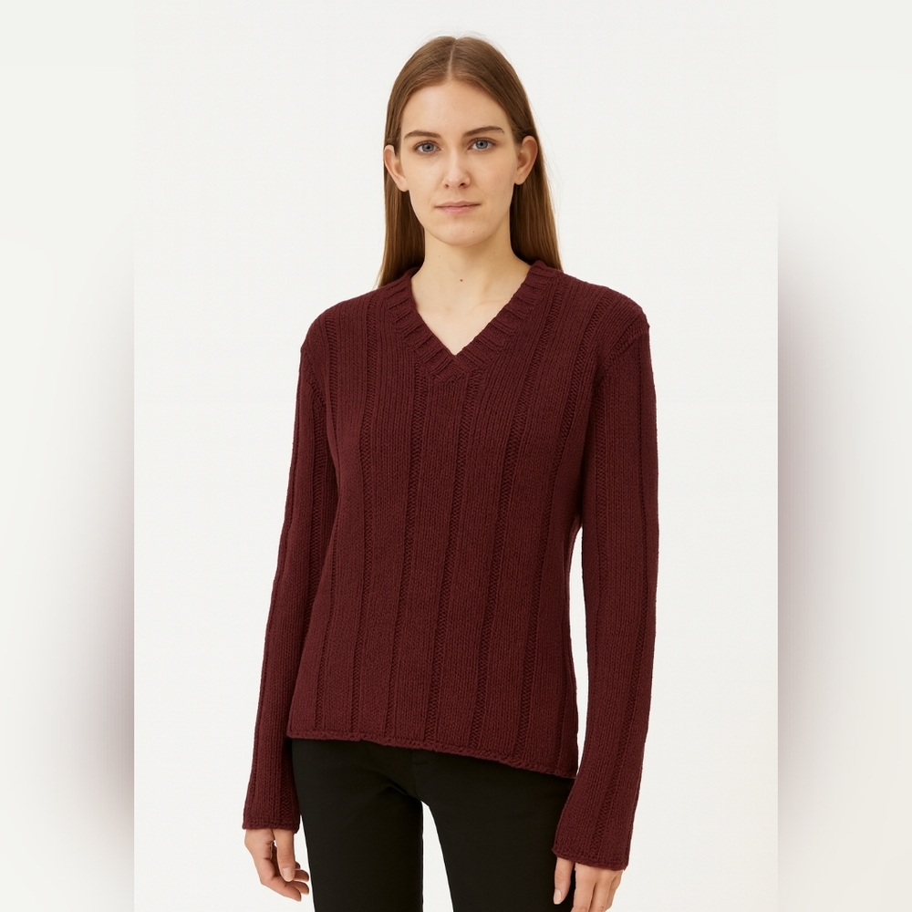 Vintage Abercrombie & Fitch 70s‎ Wool Burgandy V Neck nordic Sweater Size M